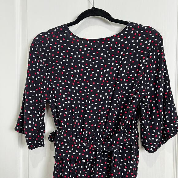 Zara Short Sleeve Black Polka Dot Wrap Midi Dress Women's Size Medium - Picture 10 of 11